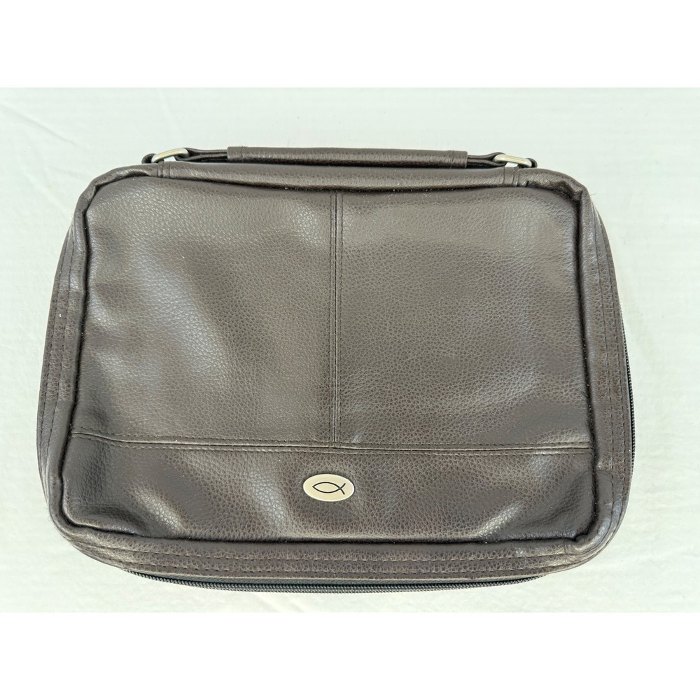 Christian Art Gifts‎ Brown Faux Leather Bible Cover Large Ichthys Fish Organizer